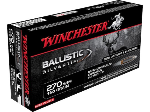 Winchester Ballistic Silvertip Ammunition 270 Winchester Short Magnum (WSM) 150 Grain Rapid Controlled Expansion Polymer Tip 250 rounds
