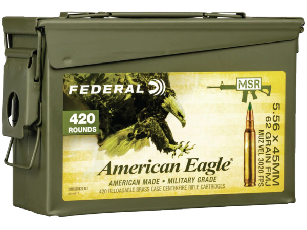 Federal American Eagle Ammunition 5.56x45mm NATO 62 Grain XM855 SS109 Penetrator Full Metal Jacket Boat Tail Ammo