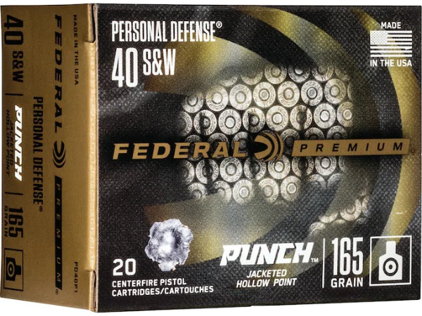 Federal Premium Personal Defense Punch Ammunition 40 S&W 165 Grain Jacketed Hollow Point