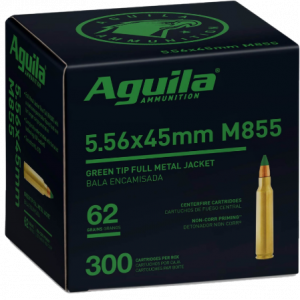 Aguila Ammunition 5.56x45mm NATO 62 Grain M855 SS109 Penetrator Full Metal Jacket