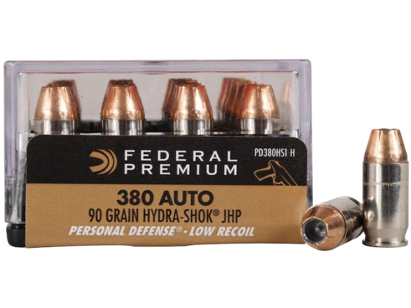 Federal Premium Personal Defense Reduced Recoil Ammunition 380 ACP 90 Grain Hydra-Shok Jacketed Hollow Point