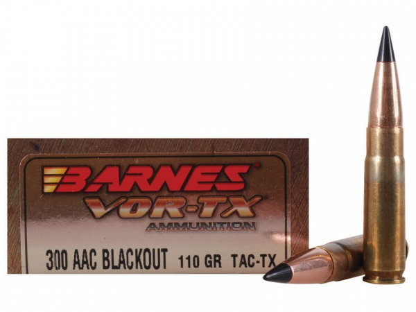 Barnes VOR-TX Ammunition 300 AAC Blackout 110 Grain TAC-TX Polymer Tipped Spitzer Flat Base Lead-Free 500 rounds