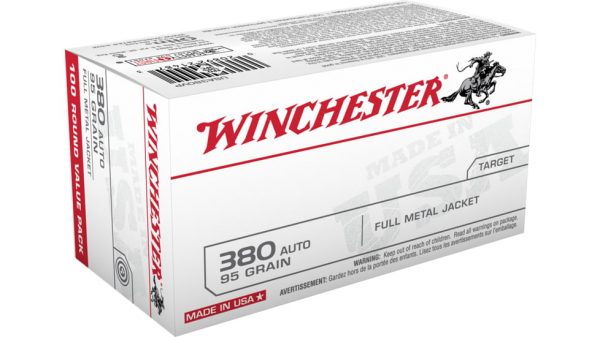 Winchester USA HANDGUN .380 ACP 95 grain Full Metal Jacket Brass Cased 500 rounds