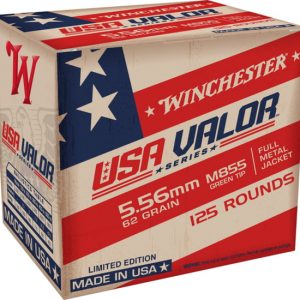 Winchester USA VALOR 5.56x45mm NATO 62 grain Green Tip (M855) Full Metal Jacket Boat Tail (FMJBT) Brass 500 rounds