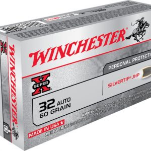 Winchester SUPER-X HANDGUN .32 ACP 60 grain Silvertip Jacketed Hollow Point Brass Cased Centerfire Pistol Ammunition X32ASHP Caliber: .32 ACP Number of Rounds: 500